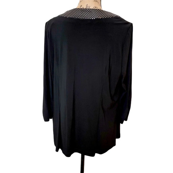 PERCEPTIONS PETITE Women's Embellished Collared Knit Cardigan Black Size 16P - Picture 3 of 14